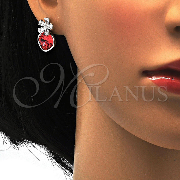 White Gold Filled Ring — Stud Earring Flower Design with Padparadscha Swarovski Crystals — alternate product view — SKU 112507 | Oro Laminado Blanco anillo — Stud Earring flor diseño with Padparadscha Swarovski Crystals — SKU 112507