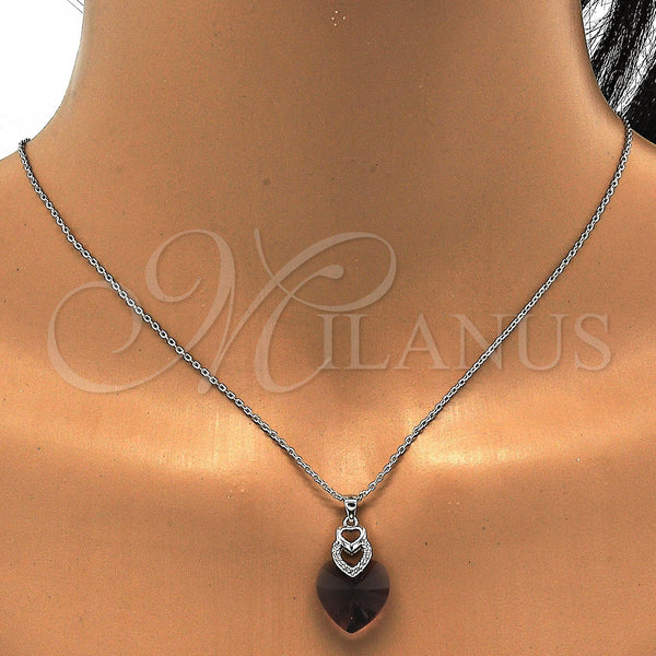 White Gold Filled Necklace — Pendant Necklace Heart Design with Amethyst Swarovski Crystals — alternate product view — SKU 112508 | Oro Laminado Blanco collar — Pendant Necklace corazón diseño with Amethyst Swarovski Crystals — SKU 112508