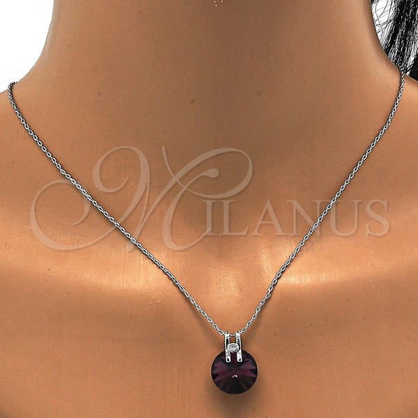 White Gold Filled Necklace — Pendant Necklace with Amethyst Swarovski Crystals and White — alternate product view — SKU 112509 | Oro Laminado Blanco collar — Pendant Necklace with Amethyst Swarovski Crystals and blanco — SKU 112509