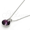 Rhodium Plated Pendant Necklace, with Amethyst Swarovski Crystals and White Micro Pave, Polished, Rhodium Finish, 04.239.0017.2.16 (01 MM Thickness, 16 Inches Length)