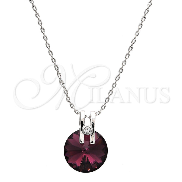 Rhodium Plated Pendant Necklace, with Amethyst Swarovski Crystals and White Micro Pave, Polished, Rhodium Finish, 04.239.0017.2.16 (01 MM Thickness, 16 Inches Length)