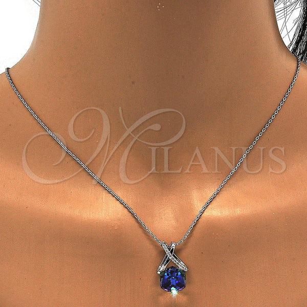 White Gold Filled Necklace — Pendant Necklace with Tanzanite Swarovski Crystals and White — alternate product view — SKU 112511 | Oro Laminado Blanco collar — Pendant Necklace with Tanzanite Swarovski Crystals and blanco — SKU 112511