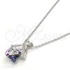 Rhodium Plated Pendant Necklace, with Tanzanite Swarovski Crystals and White Micro Pave, Polished, Rhodium Finish, 04.239.0023.1.16 (01 MM Thickness, 16 Inches Length)
