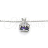 Rhodium Plated Pendant Necklace, with Tanzanite Swarovski Crystals and White Micro Pave, Polished, Rhodium Finish, 04.239.0023.1.16 (01 MM Thickness, 16 Inches Length)