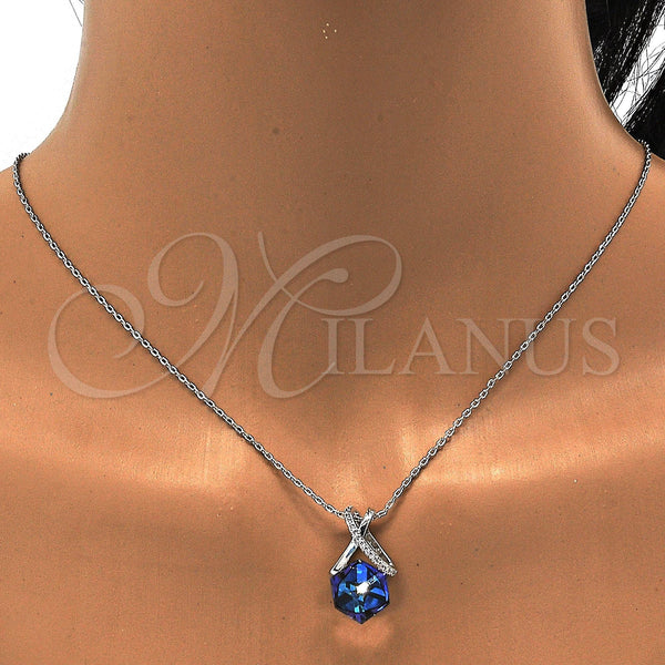 White Gold Filled Necklace — Pendant Necklace with Bermuda Blue Swarovski Crystals and — alternate product view — SKU 112512 | Oro Laminado Blanco collar — Pendant Necklace with Bermuda Blue Swarovski Crystals and — SKU 112512