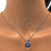 Rhodium Plated Pendant Necklace, with Bermuda Blue Swarovski Crystals and White Micro Pave, Polished, Rhodium Finish, 04.239.0023.2.16 (01 MM Thickness, 16 Inches Length)