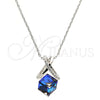 Rhodium Plated Pendant Necklace, with Bermuda Blue Swarovski Crystals and White Micro Pave, Polished, Rhodium Finish, 04.239.0023.2.16 (01 MM Thickness, 16 Inches Length)