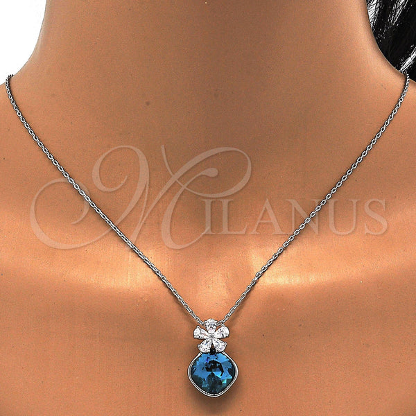 White Gold Filled Necklace — Pendant Necklace Flower Design with Indicolite Swarovski Crystals — alternate product view — SKU 112513 | Oro Laminado Blanco collar — Pendant Necklace flor diseño with Indicolite Swarovski Crystals — SKU 112513