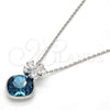 Rhodium Plated Pendant Necklace, Flower Design, with Indicolite Swarovski Crystals and White Micro Pave, Polished, Rhodium Finish, 04.239.0020.1.16 (01 MM Thickness, 16 Inches Length)