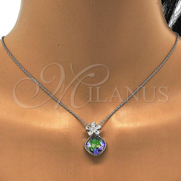White Gold Filled Necklace — Pendant Necklace Flower Design with Crystal Swarovski Crystals — alternate product view — SKU 112514 | Oro Laminado Blanco collar — Pendant Necklace flor diseño with cristal Swarovski Crystals — SKU 112514