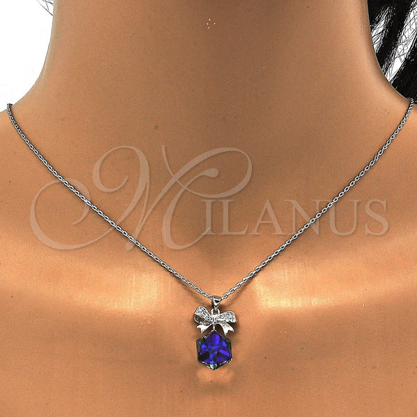 White Gold Filled Necklace — Pendant Necklace Bow Design with Aurore Boreale Swarovski — alternate product view — SKU 112515 | Oro Laminado Blanco collar — Pendant Necklace Bow diseño with Aurore Boreale Swarovski — SKU 112515