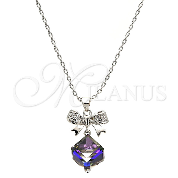 White Gold Filled Necklace — Pendant Necklace Bow Design with Aurore Boreale Swarovski — main product view — SKU 112515 | Oro Laminado Blanco collar — Pendant Necklace Bow diseño with Aurore Boreale Swarovski — SKU 112515