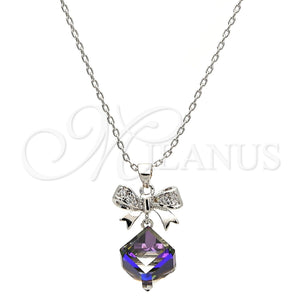White Gold Filled Necklace — Pendant Necklace Bow Design with Aurore Boreale Swarovski — main product view — SKU 112515 | Oro Laminado Blanco collar — Pendant Necklace Bow diseño with Aurore Boreale Swarovski — SKU 112515