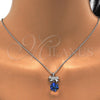 Rhodium Plated Pendant Necklace, Bow Design, with Bermuda Blue Swarovski Crystals and White Micro Pave, Polished, Rhodium Finish, 04.239.0024.2.16 (01 MM Thickness, 16 Inches Length)