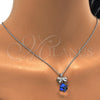 Rhodium Plated Pendant Necklace, Bow Design, with Bermuda Blue Swarovski Crystals and White Micro Pave, Polished, Rhodium Finish, 04.239.0024.2.16 (01 MM Thickness, 16 Inches Length)