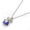 Rhodium Plated Pendant Necklace, Bow Design, with Bermuda Blue Swarovski Crystals and White Micro Pave, Polished, Rhodium Finish, 04.239.0024.2.16 (01 MM Thickness, 16 Inches Length)