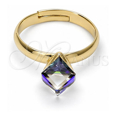 Oro Laminado Multi Stone Ring, Gold Filled Style with Heliotrope Swarovski Crystals, Polished, Golden Finish, 01.239.0003.8 (One size fits all)