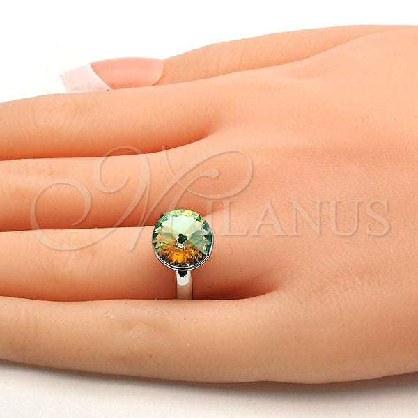 White Gold Filled Ring — Multi Stone Ring with Luminous Green Swarovski Crystals — alternate product view — SKU 112540 | Oro Laminado Blanco anillo — Multi Stone Ring with Luminous Green Swarovski Crystals — SKU 112540