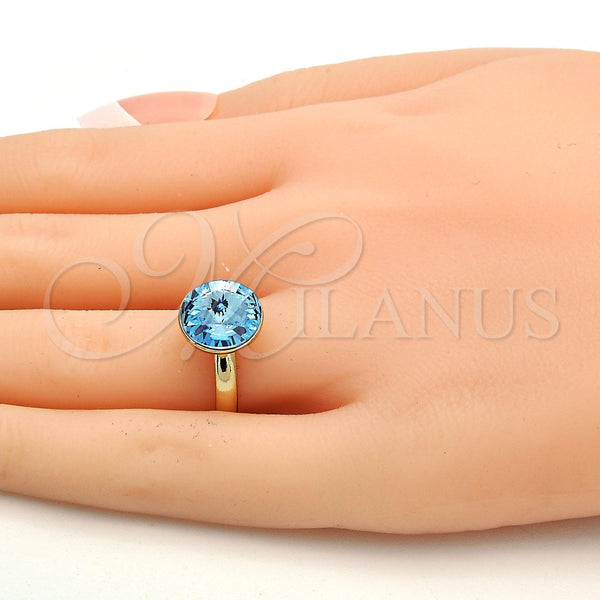 Gold Filled Ring — Multi Stone Ring with Aquamarine Swarovski Crystals Polished — alternate product view — SKU 112544 | Oro Laminado anillo — Multi Stone Ring with Aquamarine Swarovski Crystals pulido — SKU 112544