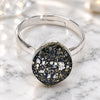 White Gold Filled Multi Stone Ring, with Crystal Black Patina Swarovski Crystals, Polished, Rhodium Finish, 01.239.0008.5 (One size fits all)