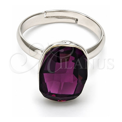 White Gold Filled Multi Stone Ring, with Amethyst Swarovski Crystals, Polished, Rhodium Finish, 01.239.0011.2 (One size fits all)