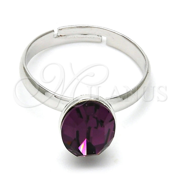 Rhodium Plated Multi Stone Ring, with Amethyst Swarovski Crystals, Polished, Rhodium Finish, 01.239.0004.2 (One size fits all)