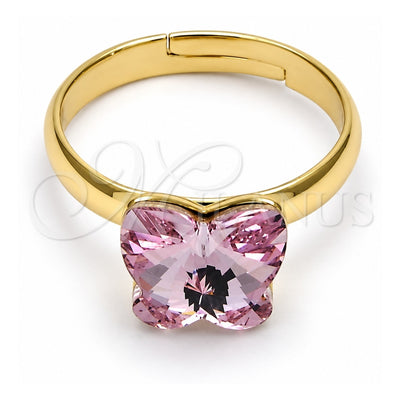 Oro Laminado Multi Stone Ring, Gold Filled Style Butterfly Design, with Rosaline Swarovski Crystals, Polished, Golden Finish, 01.239.0007.8 (One size fits all)