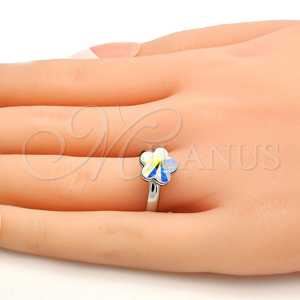 White Gold Filled Ring — Multi Stone Ring Flower Design with Aurore Boreale — alternate product view — SKU 112590 | Oro Laminado Blanco anillo — Multi Stone Ring flor diseño with Aurore Boreale — SKU 112590