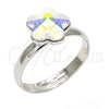 Rhodium Gold Filled Multi Stone Ring, Flower Design, with Aurore Boreale Swarovski Crystals, Polished, Rhodium Finish, 01.239.0010.5 (One size fits all)