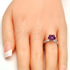 Rhodium Gold Filled Multi Stone Ring, Flower Design, with Fuchsia Swarovski Crystals, Polished, Rhodium Finish, 01.239.0010.6 (One size fits all)