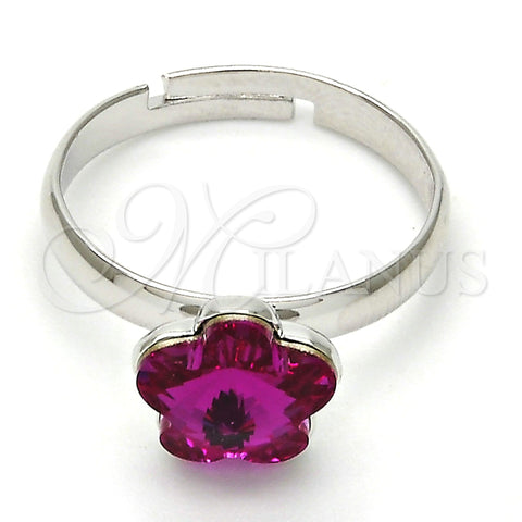 Rhodium Plated Multi Stone Ring, Flower Design, with Fuchsia Swarovski Crystals, Polished, Rhodium Finish, 01.239.0010.6 (One size fits all)