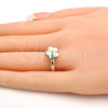 Oro Laminado Multi Stone Ring, Gold Filled Style Flower Design, with Aurore Boreale Swarovski Crystals, Polished, Golden Finish, 01.239.0010.7 (One size fits all)