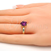 Oro Laminado Multi Stone Ring, Gold Filled Style Flower Design, with Fuchsia Swarovski Crystals, Polished, Golden Finish, 01.239.0010.9 (One size fits all)