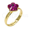 Oro Laminado Multi Stone Ring, Gold Filled Style Flower Design, with Fuchsia Swarovski Crystals, Polished, Golden Finish, 01.239.0010.9 (One size fits all)