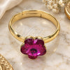 Oro Laminado Multi Stone Ring, Gold Filled Style Flower Design, with Fuchsia Swarovski Crystals, Polished, Golden Finish, 01.239.0010.9 (One size fits all)
