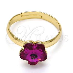 Gold Filled Ring — Multi Stone Ring Flower Design with Fuchsia Swarovski — main product view — SKU 112594 | Oro Laminado anillo — Multi Stone Ring flor diseño with Fuchsia Swarovski — SKU 112594