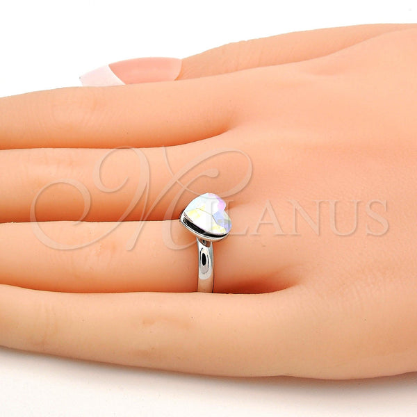 White Gold Filled Ring — Multi Stone Ring Heart Design with Aurore Boreale — alternate product view — SKU 112597 | Oro Laminado Blanco anillo — Multi Stone Ring corazón diseño with Aurore Boreale — SKU 112597