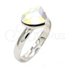 Rhodium Gold Filled Multi Stone Ring, Heart Design, with Aurore Boreale Swarovski Crystals, Polished, Rhodium Finish, 01.239.0002.4 (One size fits all)