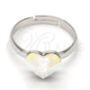 Rhodium Gold Filled Multi Stone Ring, Heart Design, with Aurore Boreale Swarovski Crystals, Polished, Rhodium Finish, 01.239.0002.4 (One size fits all)