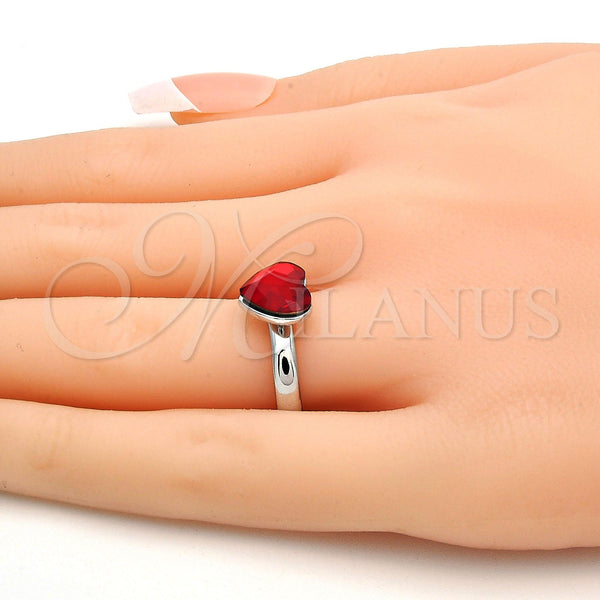 White Gold Filled Ring — Multi Stone Ring Heart Design with Light Siam — alternate product view — SKU 112598 | Oro Laminado Blanco anillo — Multi Stone Ring corazón diseño with Light Siam — SKU 112598