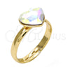 Oro Laminado Multi Stone Ring, Gold Filled Style Heart Design, with Aurore Boreale Swarovski Crystals, Polished, Golden Finish, 01.239.0002.6 (One size fits all)