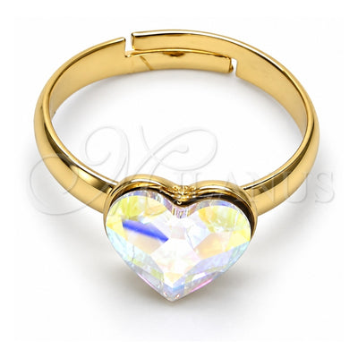 Oro Laminado Multi Stone Ring, Gold Filled Style Heart Design, with Aurore Boreale Swarovski Crystals, Polished, Golden Finish, 01.239.0002.6 (One size fits all)