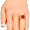 Oro Laminado Multi Stone Ring, Gold Filled Style Heart Design, with Light Siam Swarovski Crystals, Polished, Golden Finish, 01.239.0002.7 (One size fits all)