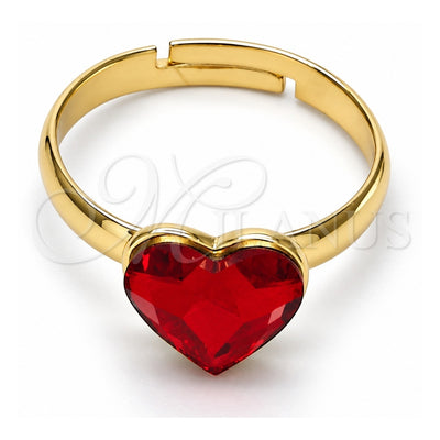 Oro Laminado Multi Stone Ring, Gold Filled Style Heart Design, with Light Siam Swarovski Crystals, Polished, Golden Finish, 01.239.0002.7 (One size fits all)