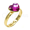 Oro Laminado Multi Stone Ring, Gold Filled Style Heart Design, with Fuchsia Swarovski Crystals, Polished, Golden Finish, 01.239.0002.9 (One size fits all)