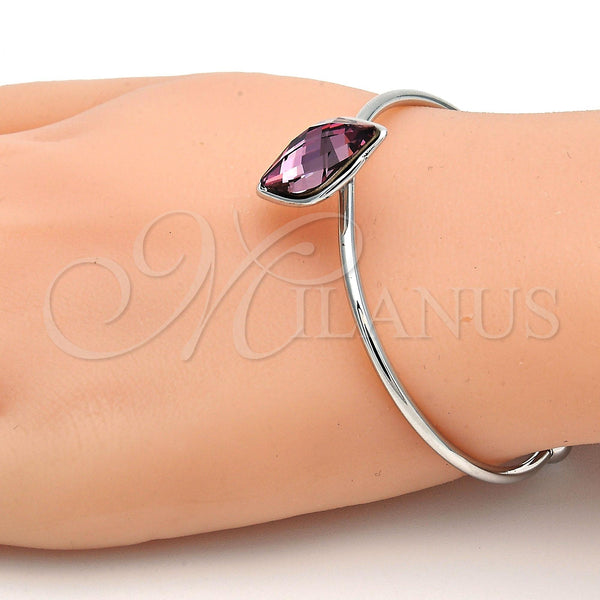 White Gold Filled Jewelry — Individual Bangle with Cyclamen Opal Swarovski Crystals Polished — alternate product view — SKU 112603 | Oro Laminado Blanco joyería — Individual Bangle with Cyclamen Opal Swarovski Crystals pulido — SKU 112603