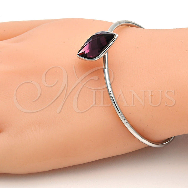 White Gold Filled Jewelry — Individual Bangle with Amethyst Swarovski Crystals Polished 07. — alternate product view — SKU 112606 | Oro Laminado Blanco joyería — Individual Bangle with Amethyst Swarovski Crystals pulido 07. — SKU 112606