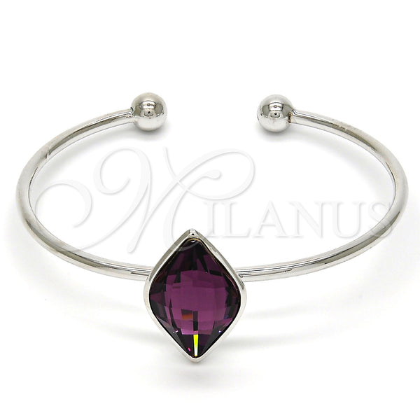 Rhodium Plated Individual Bangle, with Amethyst Swarovski Crystals, Polished, Rhodium Finish, 07.239.0006.4 (04 MM Thickness, One size fits all)
