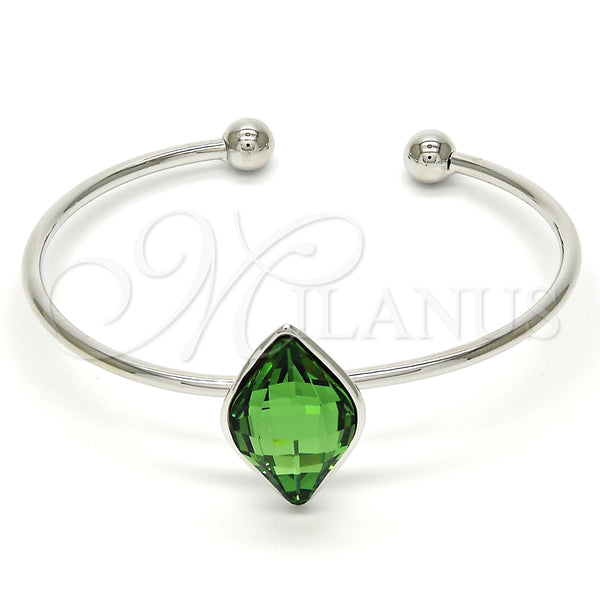 White Gold Filled Jewelry — Individual Bangle with Fern Green Swarovski Crystals Polished — main product view — SKU 112609 | Oro Laminado Blanco joyería — Individual Bangle with Fern Green Swarovski Crystals pulido — SKU 112609