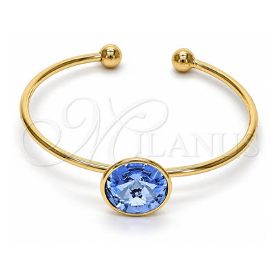 Oro Laminado Individual Bangle, Gold Filled Style with Bermuda Blue Swarovski Crystals, Polished, Golden Finish, 07.239.0012.3 (02 MM Thickness, One size fits all)